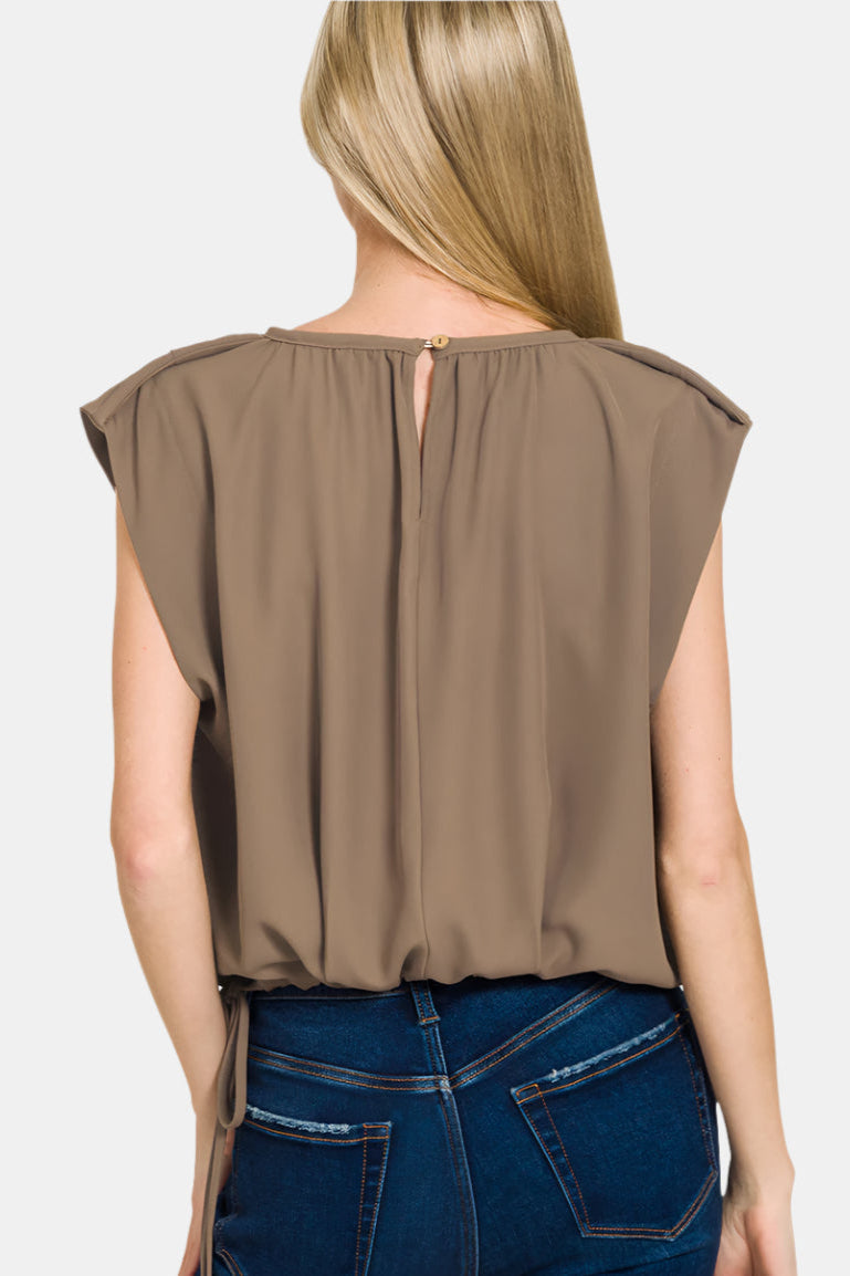 Woven Drawstring Tie Side Sleeveless Top / ASH JADE