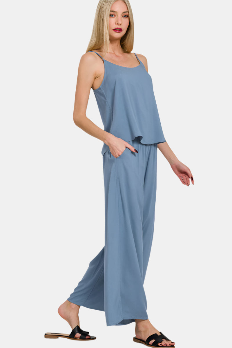 Woven Cami & Pants Set / DUSTY BLUE
