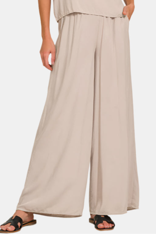 Woven Short Sleeve & Long Pants Set / ASH MOCHA
