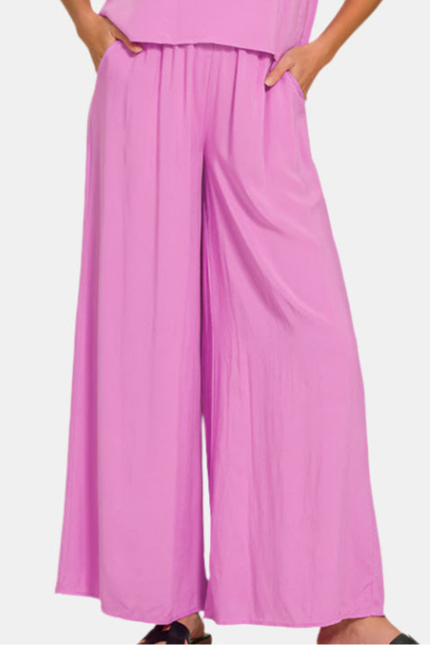 Woven Short Sleeve & Long Pants Set / BRIGHT MAUVE