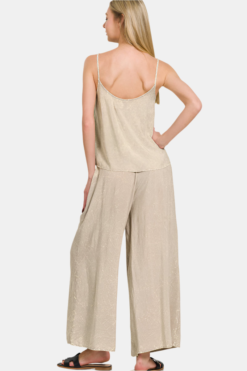 Woven Crinkle Acid Washed Cami & Pants Set / ASH MOCHA
