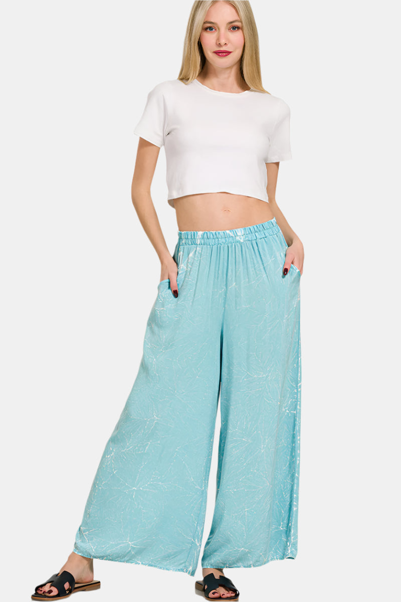 Woven Crinkle Acid Washed Cami & Pants Set / DUSTY TEAL