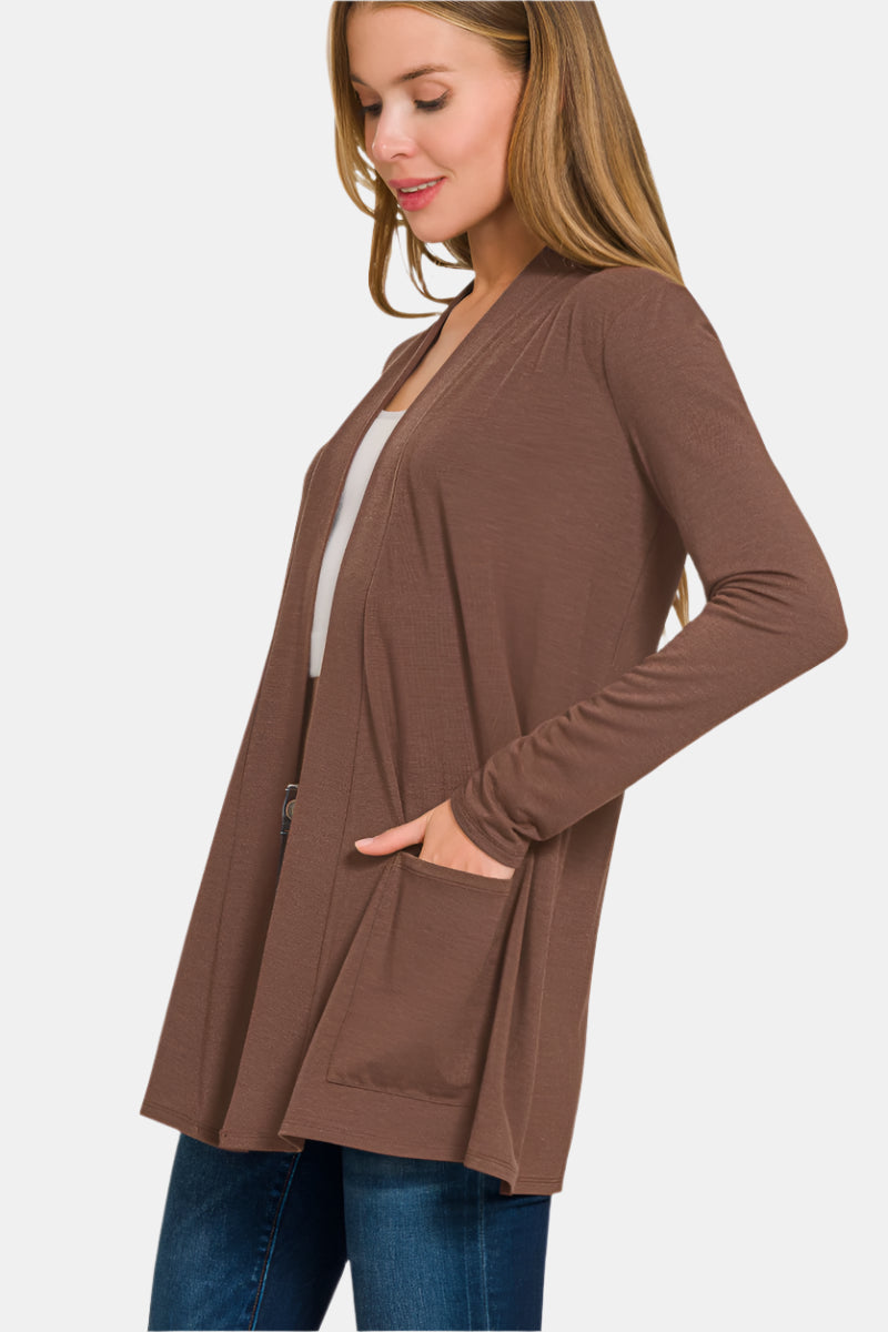 Slouchy Lightweight Open Front Pocket Cardigan / BLUE GREY