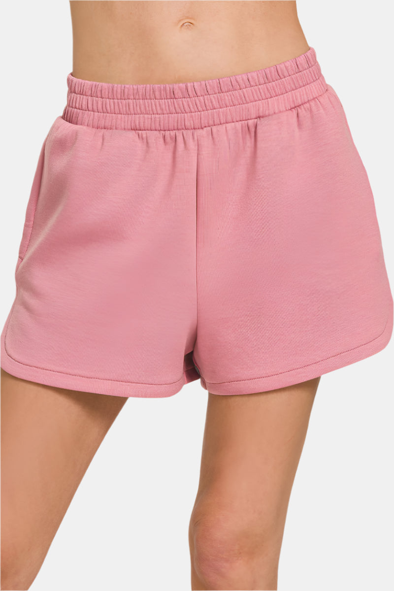 Scuba Elastic Waistband Dolphin Shorts / LT ROSE