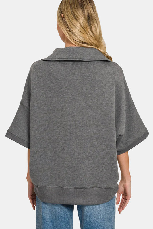 Scuba Collared Short Sleeve Pullover / CHARCOAL