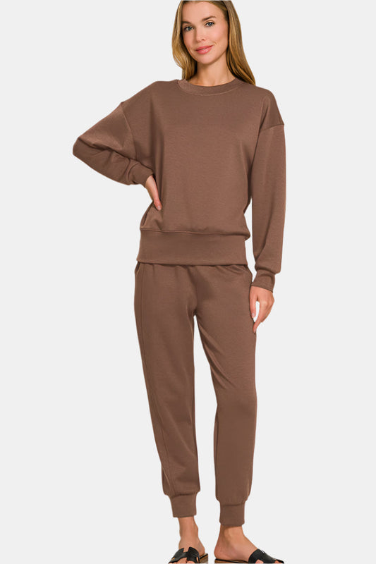 Scuba Crewneck Pullover & Joggers Set / BROWN