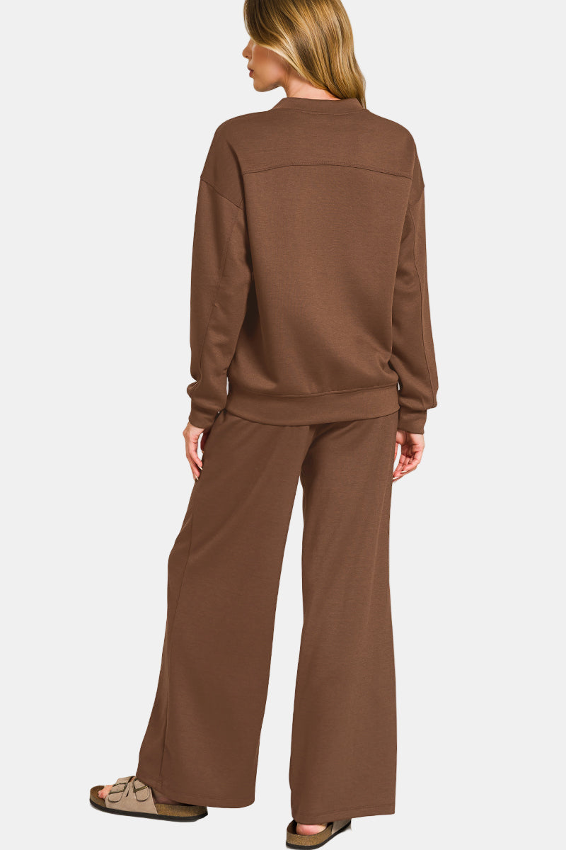 Scuba Crewneck Pullover & Drawstring Pants Set / H GREY