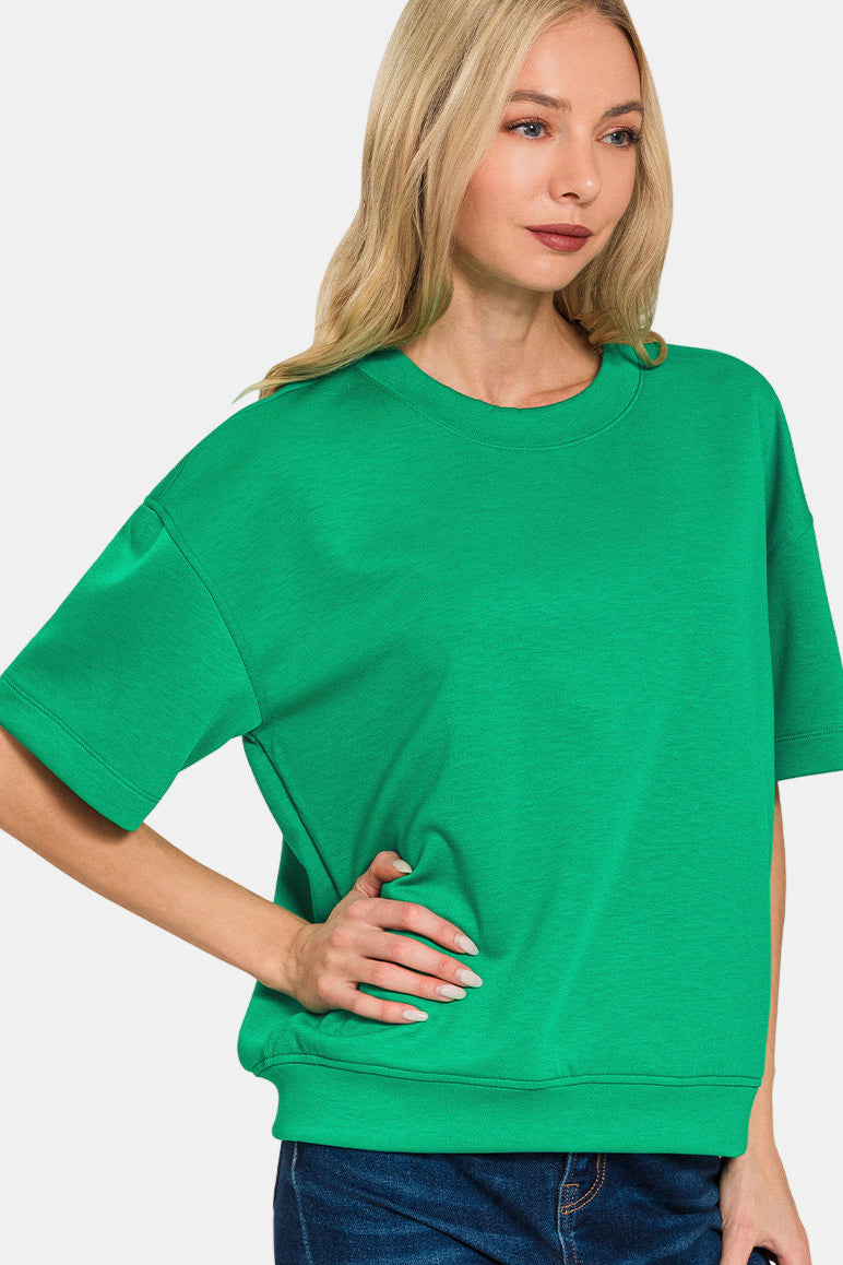 Scuba Round Neck Top & Dolphin Shorts Set / DK GREEN