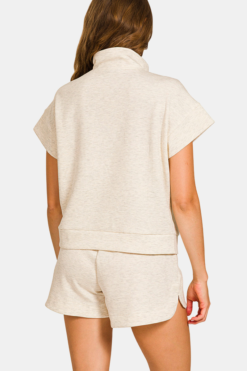 Scuba High Neck Half Zip Top & Dolphin Shorts Set / BLACK