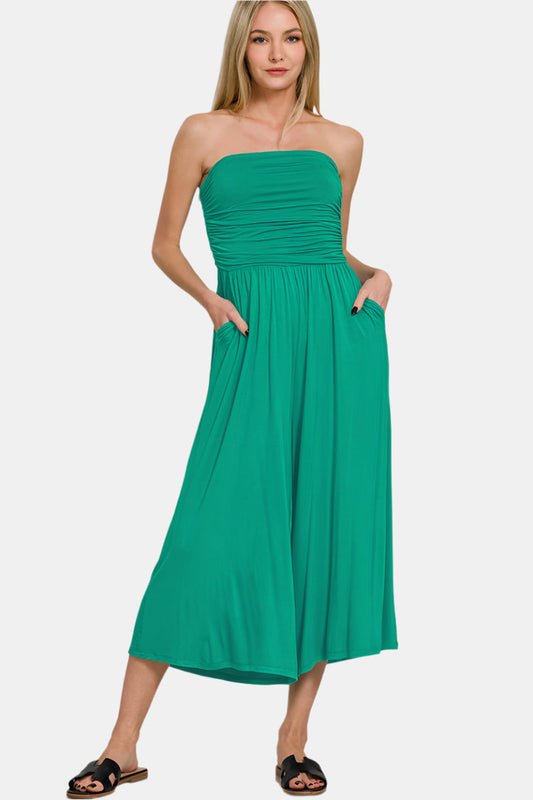 Double Layered Strapless Tube Top Jumpsuit / K GREEN