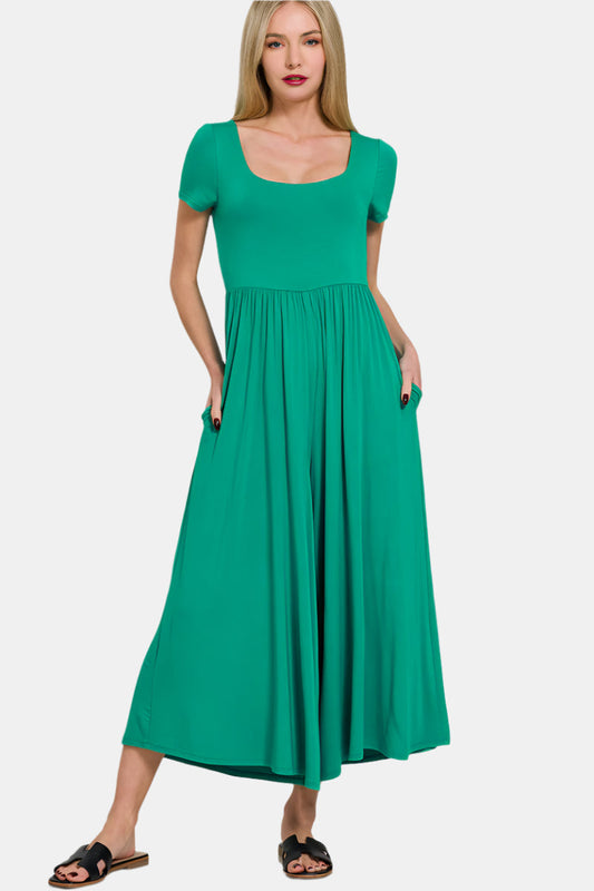 Double Layered Short Sleeve Jumpsuit / K GREEN