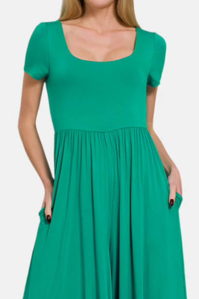 Double Layered Short Sleeve Jumpsuit / K GREEN