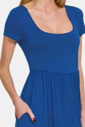 Double Layered Short Sleeve Jumpsuit / LT NAVY