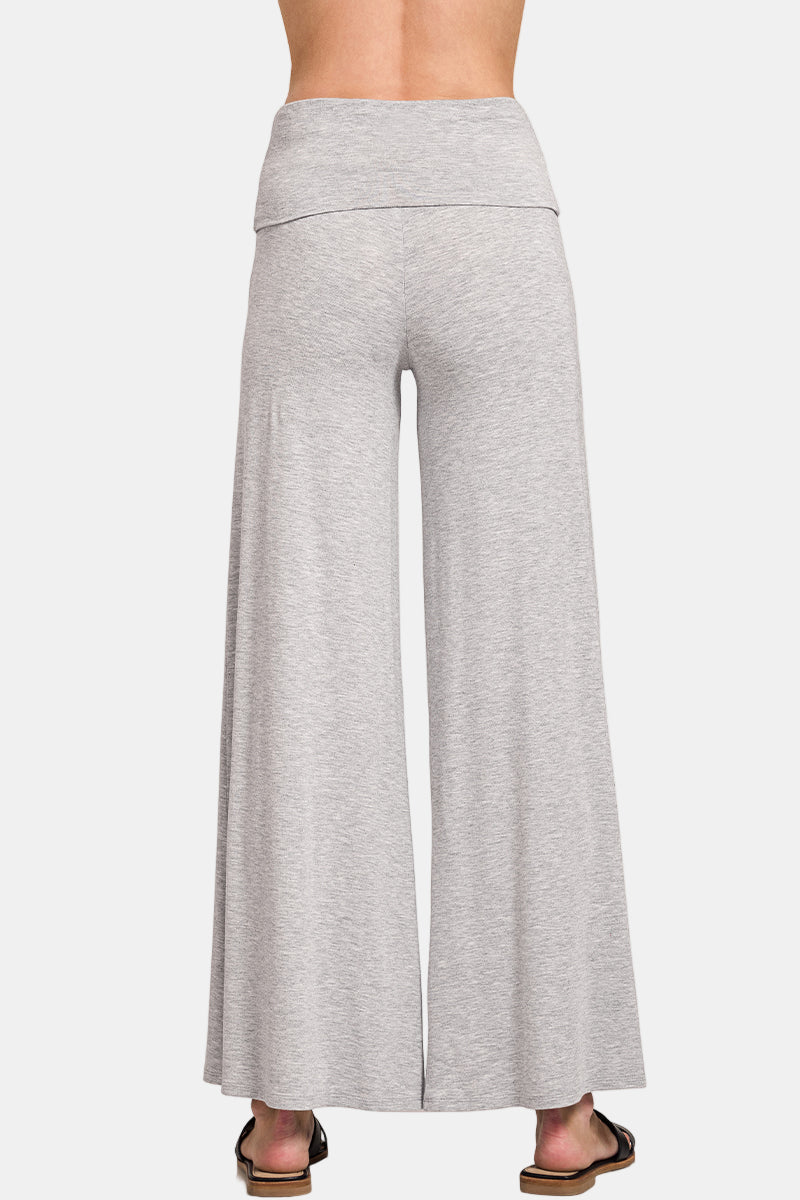 Fold Over Waist Comfy Palazzo Pants / BROWN