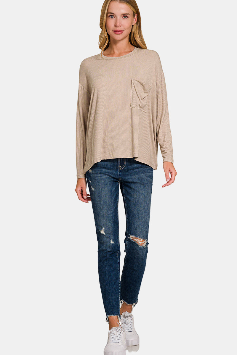 Ribbed Rayon Span Dolman Sleeve Top / DEEP CAMEL