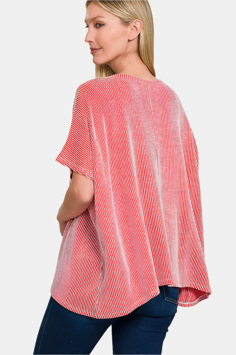 Corded Rib Oversized Short Sleeve Top / BROWN