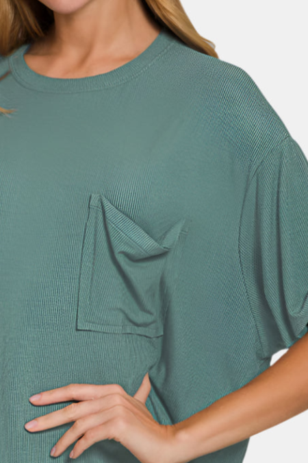 Oversized Ribbed Round Neck Short Sleeve Tee / ASH JADE