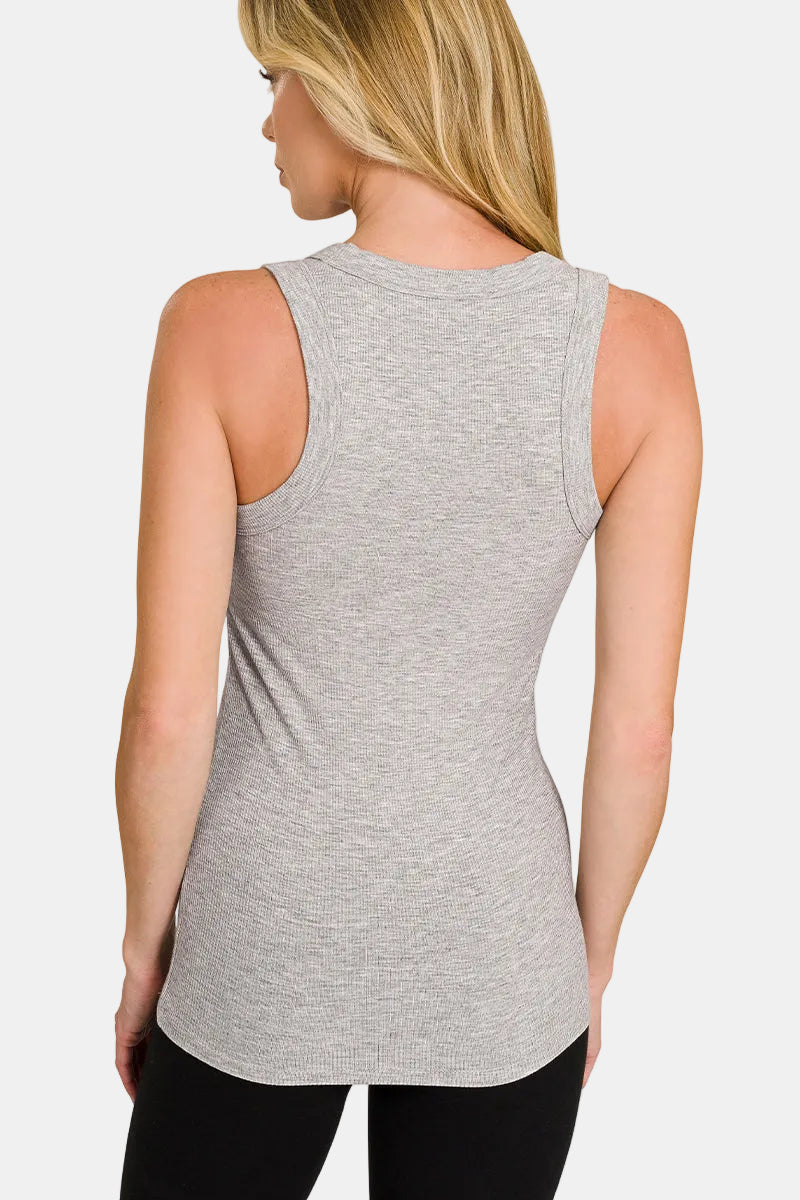 Ribbed Scoop Neck Tank Top / CORAL