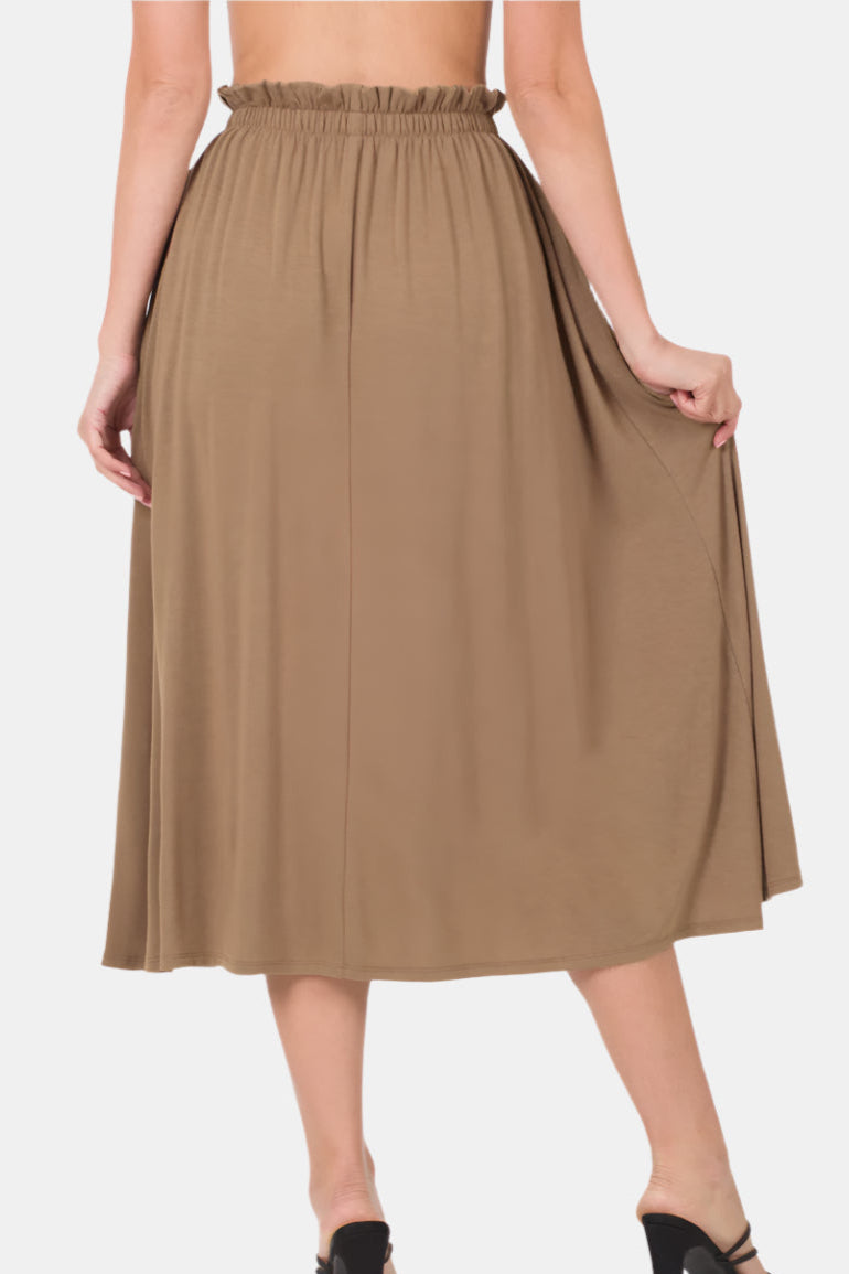 Paperbag Waist Midi Skirt With Pockets / BLACK