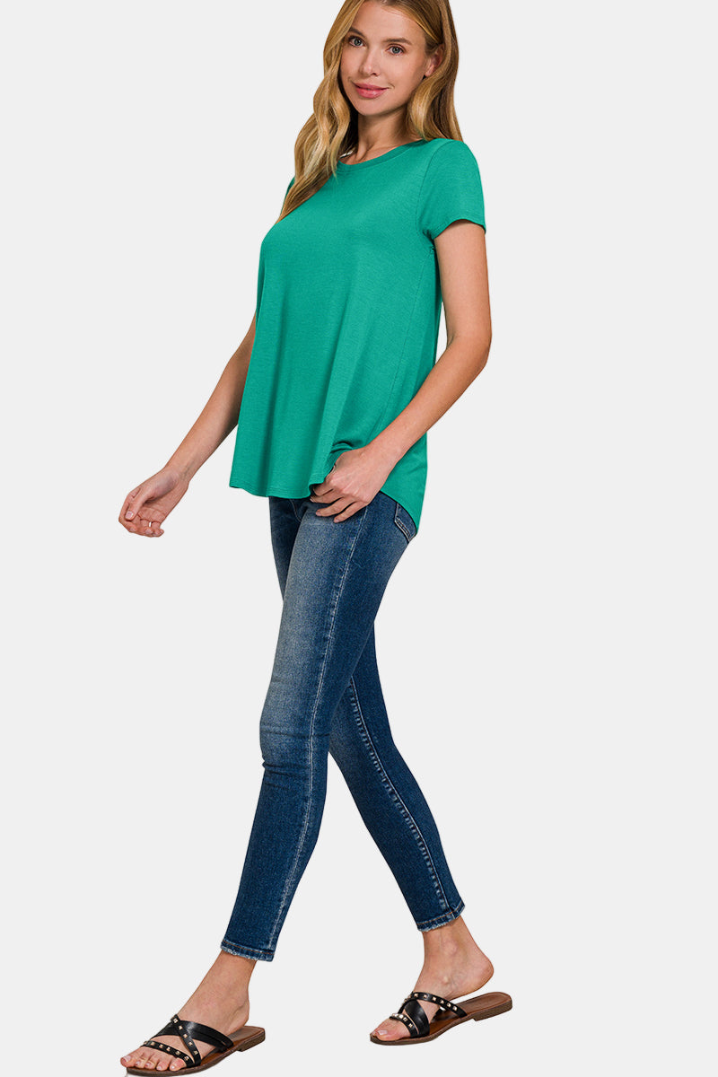 Flowy Round Hem Rayon Short Sleeve Top / IVORY