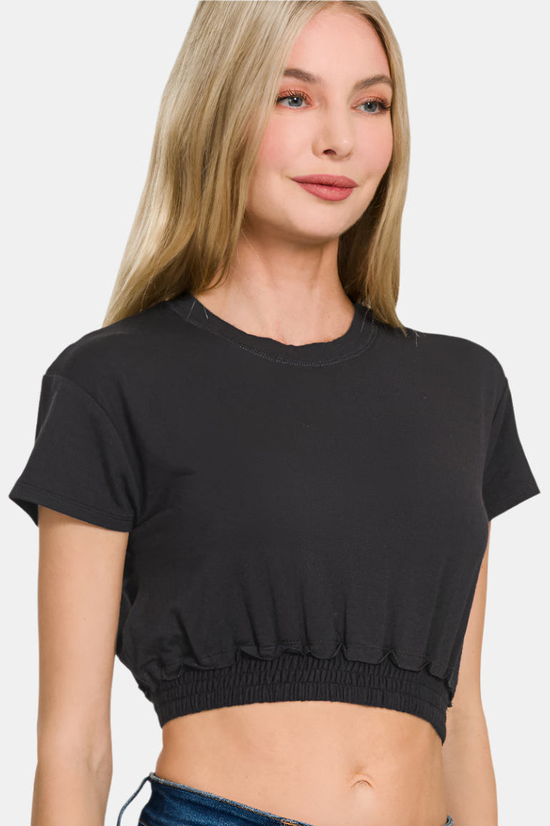 Elastic Hem Crop Top / BLACK