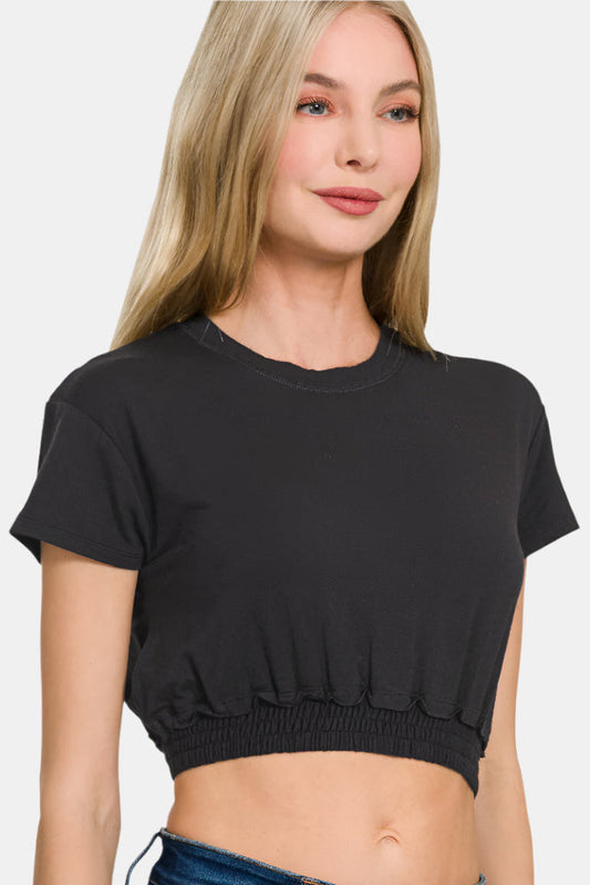 Elastic Hem Crop Top / BLACK