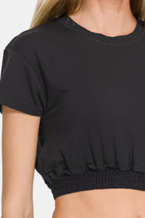 Elastic Hem Crop Top / BLACK