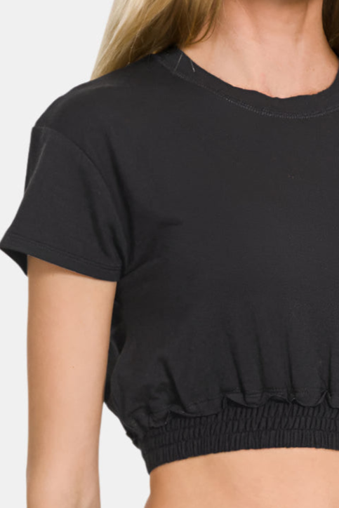 Elastic Hem Crop Top / BLACK