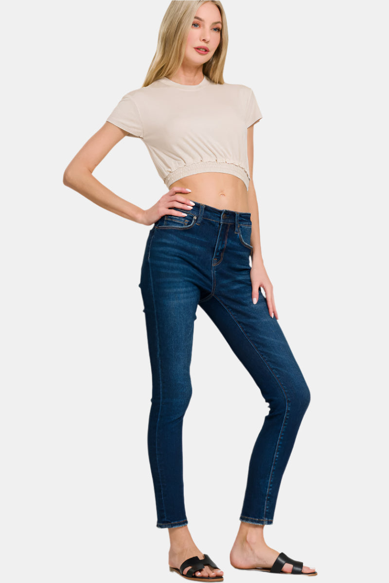 Elastic Hem Crop Top / BLACK