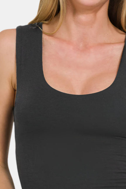 Double Layered Cropped Tank Top / BLACK