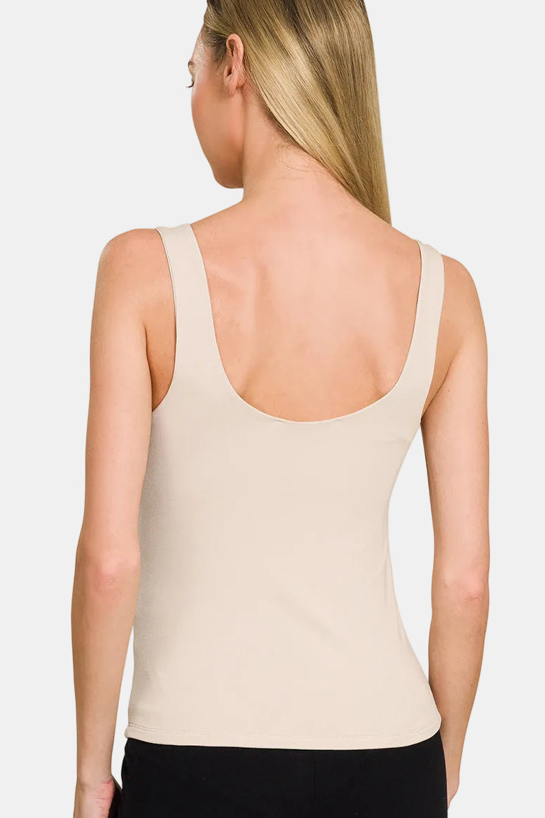 Double Layered Double Scoop Tank Top / LT ROSE