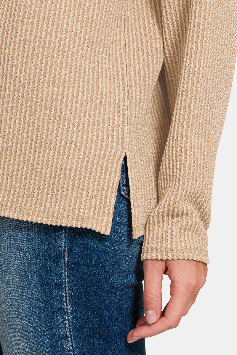 Raised Rib Long Sleeve Drop Shoulder Top / RUBY