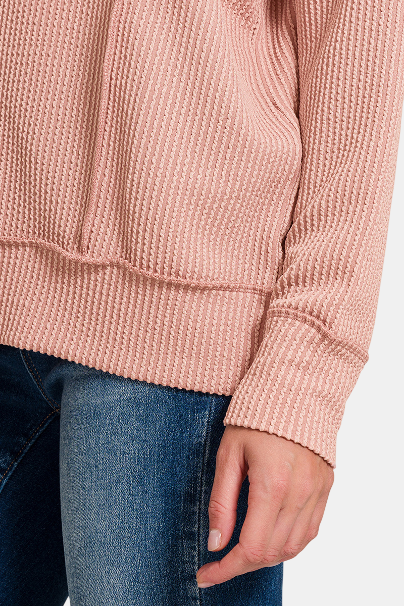 Corded Rib Long Sleeve Round Neck Top / WINTER ROSE