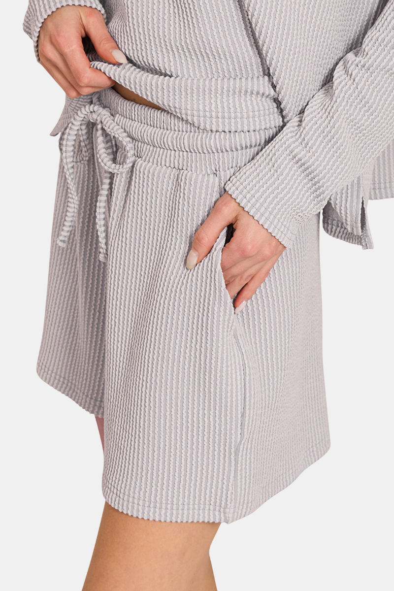 Raised Rib Long Sleeve Tee & Shorts Set / LT MOCHA
