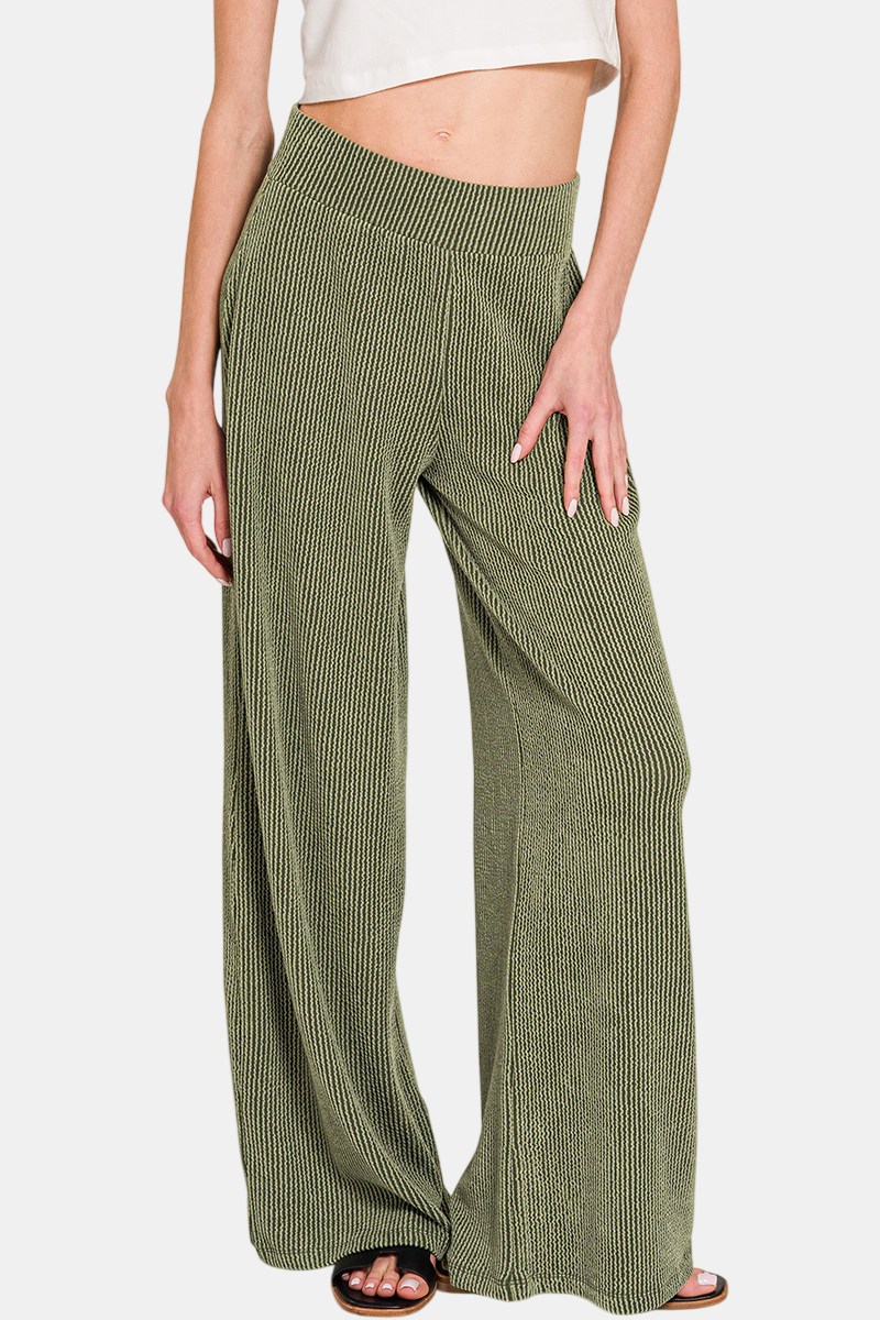 Raised Rib Mock Neck Tee & Pants Set / PINK