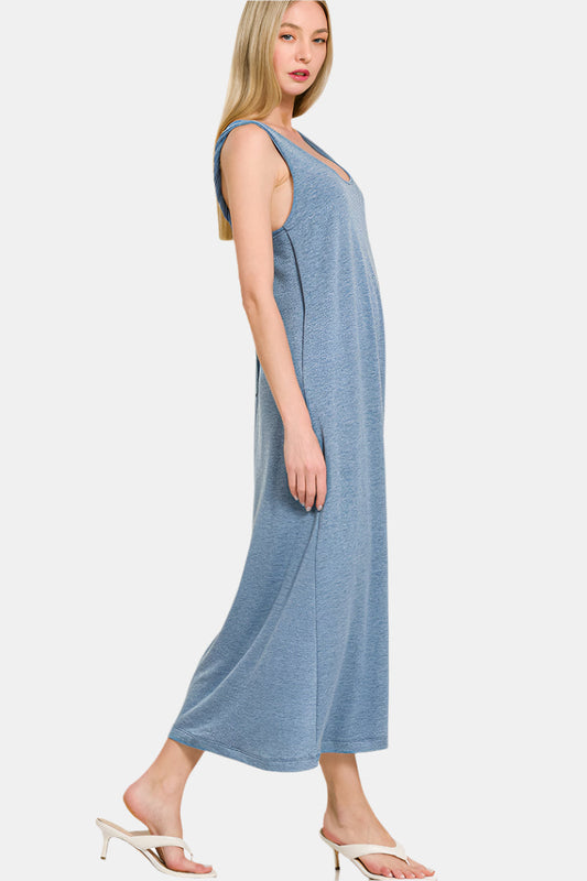 French Terry Twisted Strap Maxi Dress / DUSTY BLUE