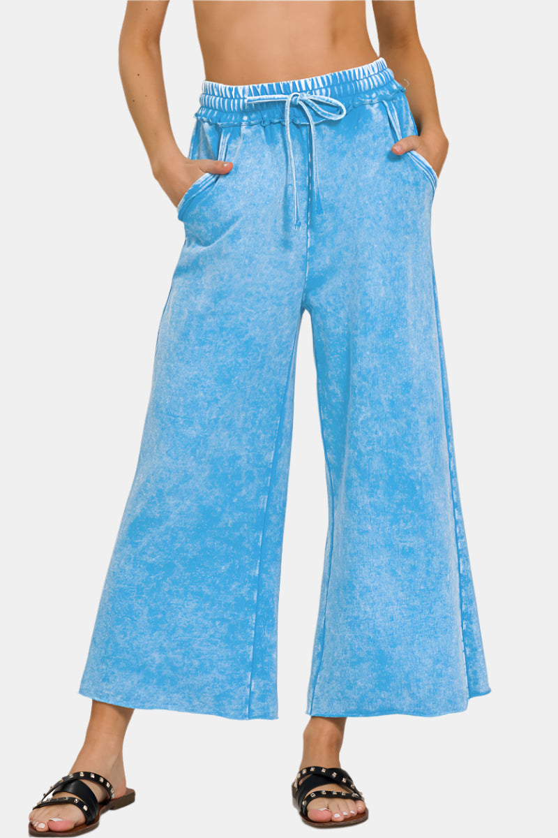 Washed French Terry Palazzo With Pockets / DEEP SKY