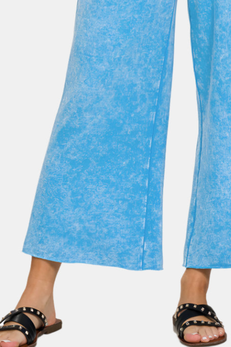 Washed French Terry Palazzo With Pockets / DEEP SKY