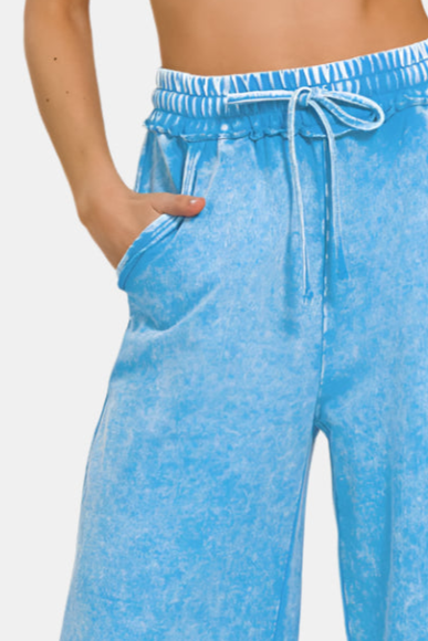 Washed French Terry Palazzo With Pockets / DEEP SKY