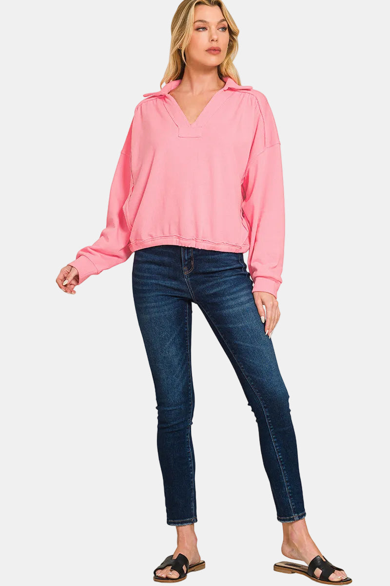 French Terry Collared Pullover / OCEAN BLUE