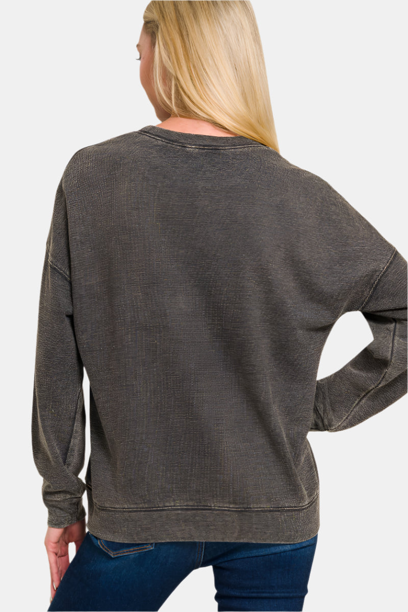 F/Terry Washed Round-Neck Pullover Sweatshirt / MOCHA