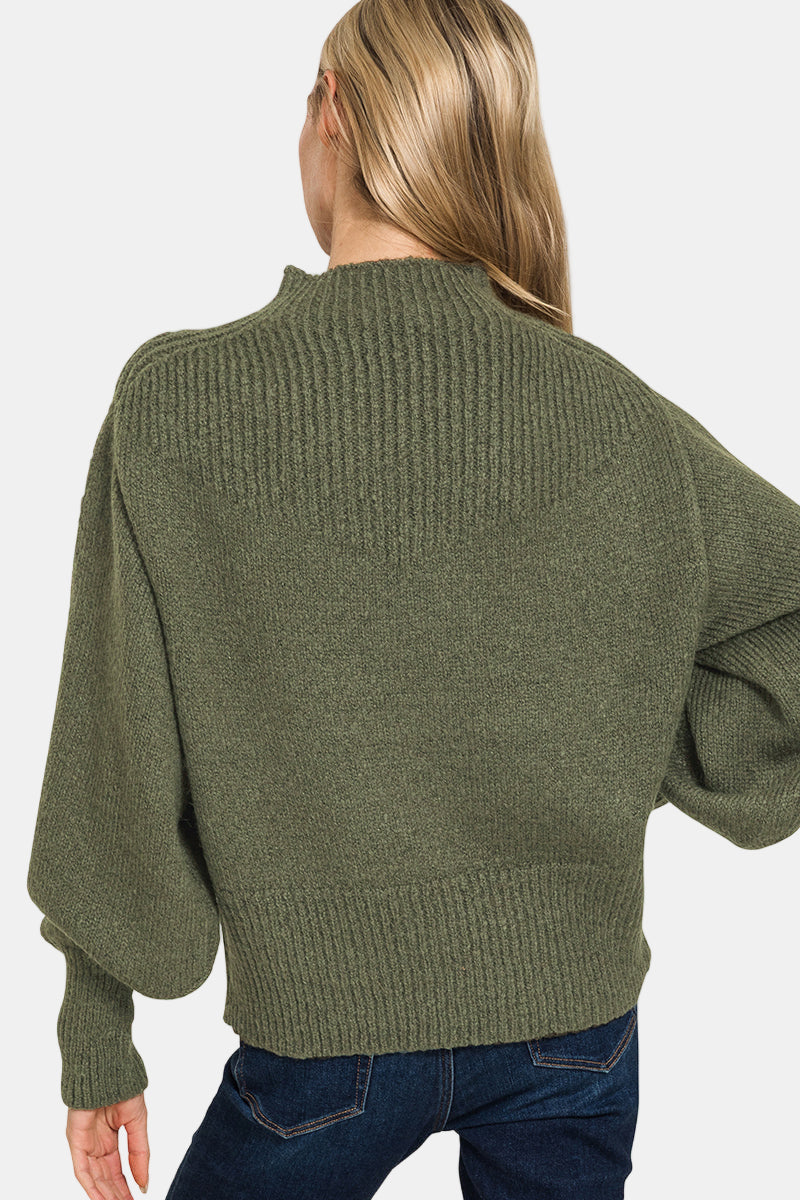 Balloon Sleeve Mock Neck Sweater / SAND BEIGE