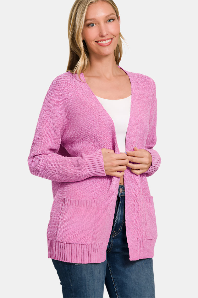 Melange Open Front Sweater Cardigan / MAUVE