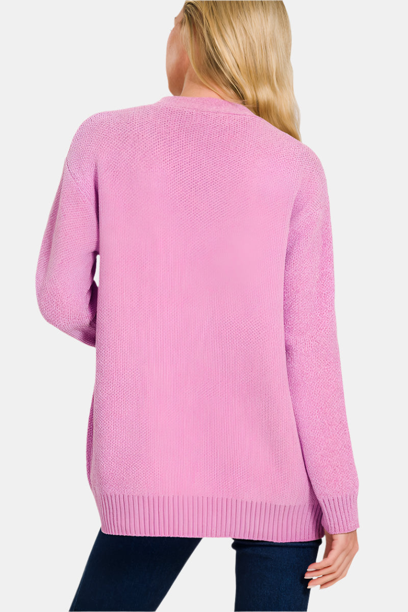 Melange Open Front Sweater Cardigan / MAUVE