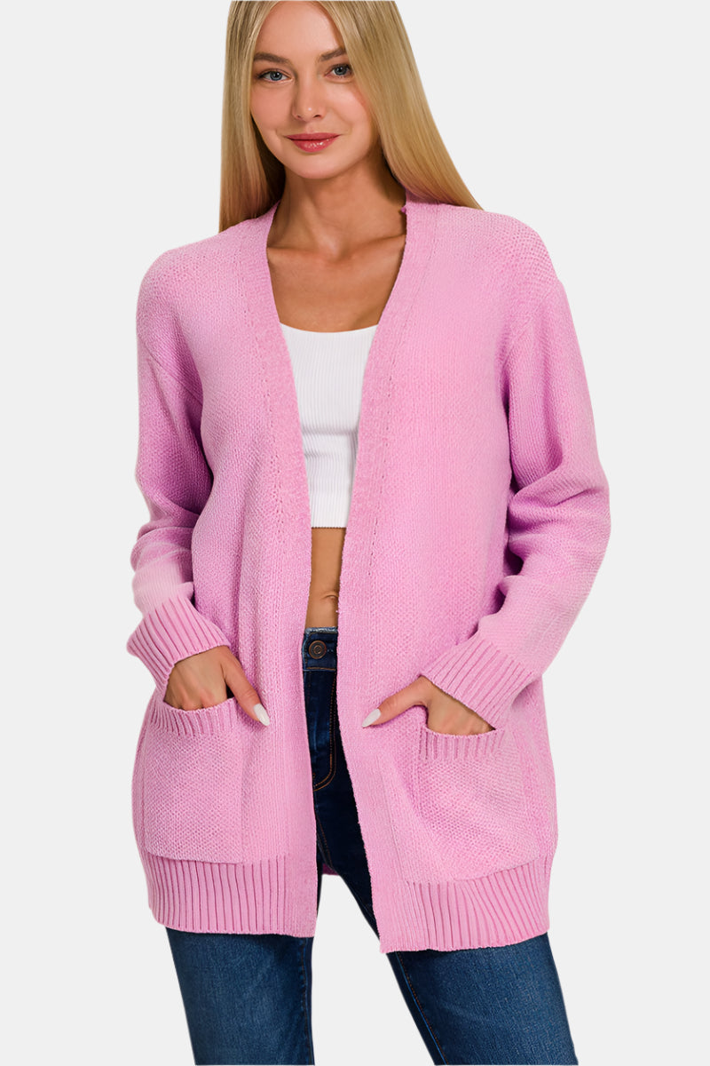 Melange Open Front Sweater Cardigan / MAUVE