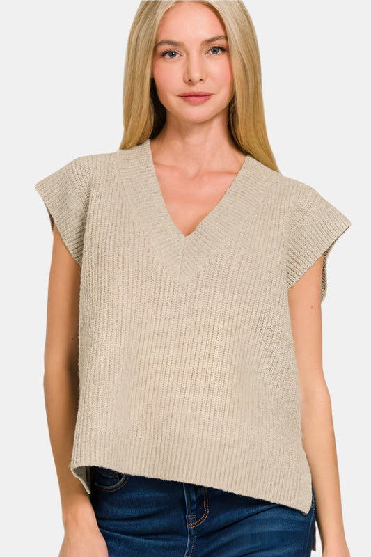 Oversized Sweater Vest with Side Slit / H MOCHA