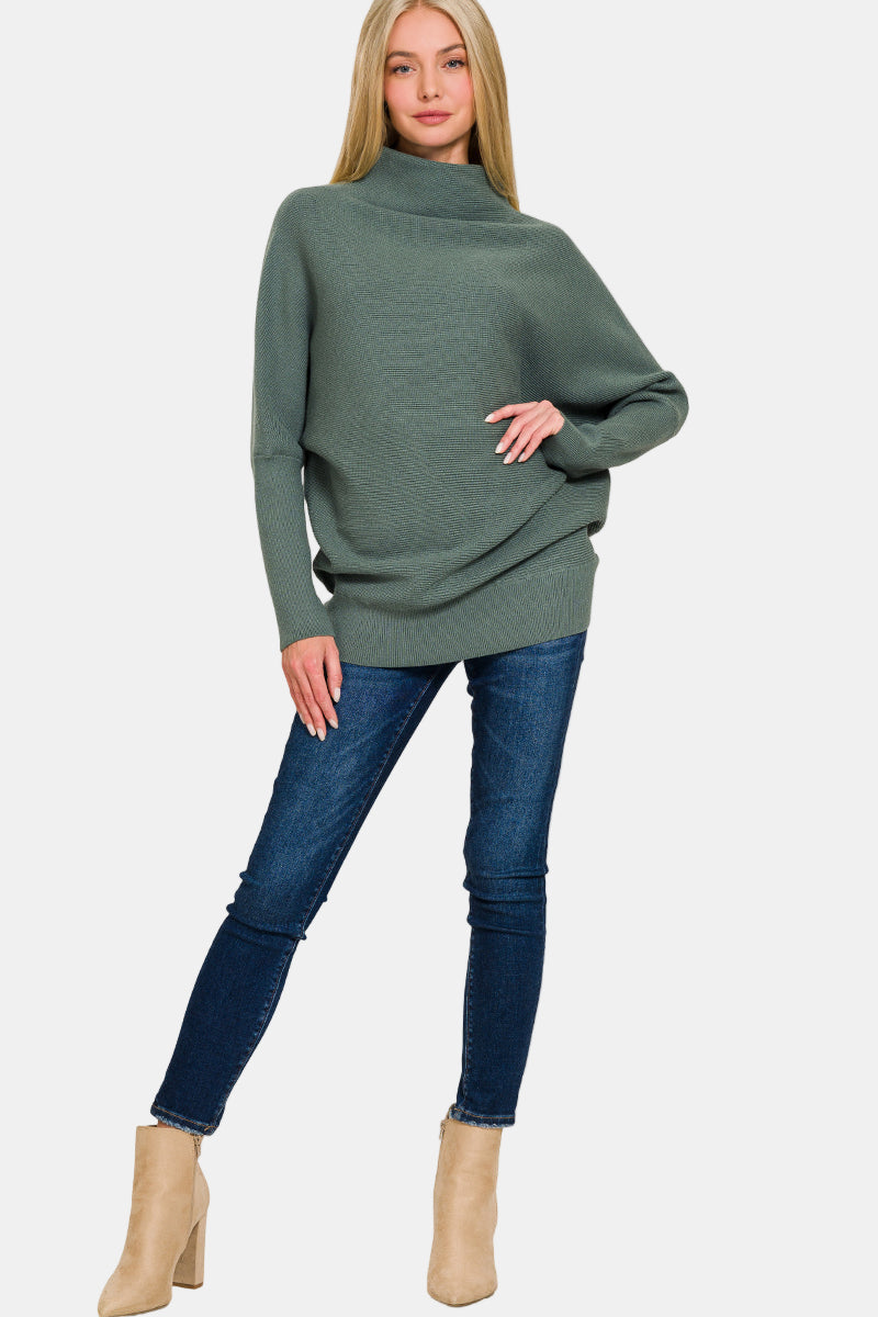 Viscose Dolman Sleeve Mock Neck Sweater / H GREY