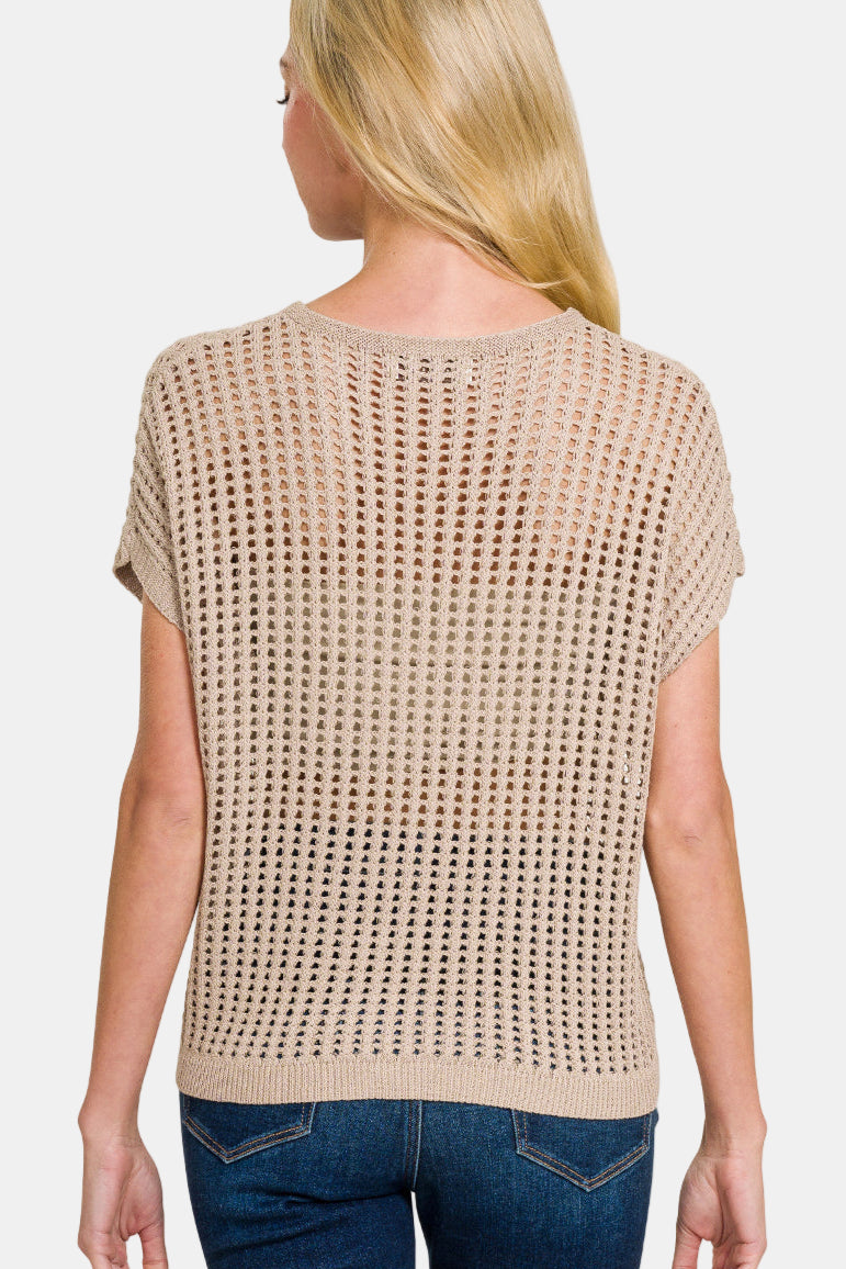 Viscose Crochet Knit Sheer Hollow Sweater / BLACK