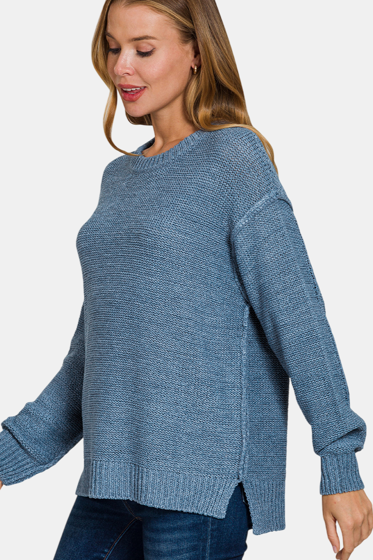 Exposed Seam Round Neck Sweater / DEEP CAMEL
