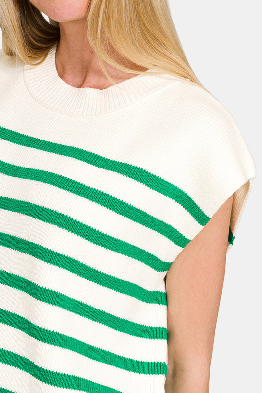 Oversized Crew Neck Stripe Sweater Vest / K GREEN
